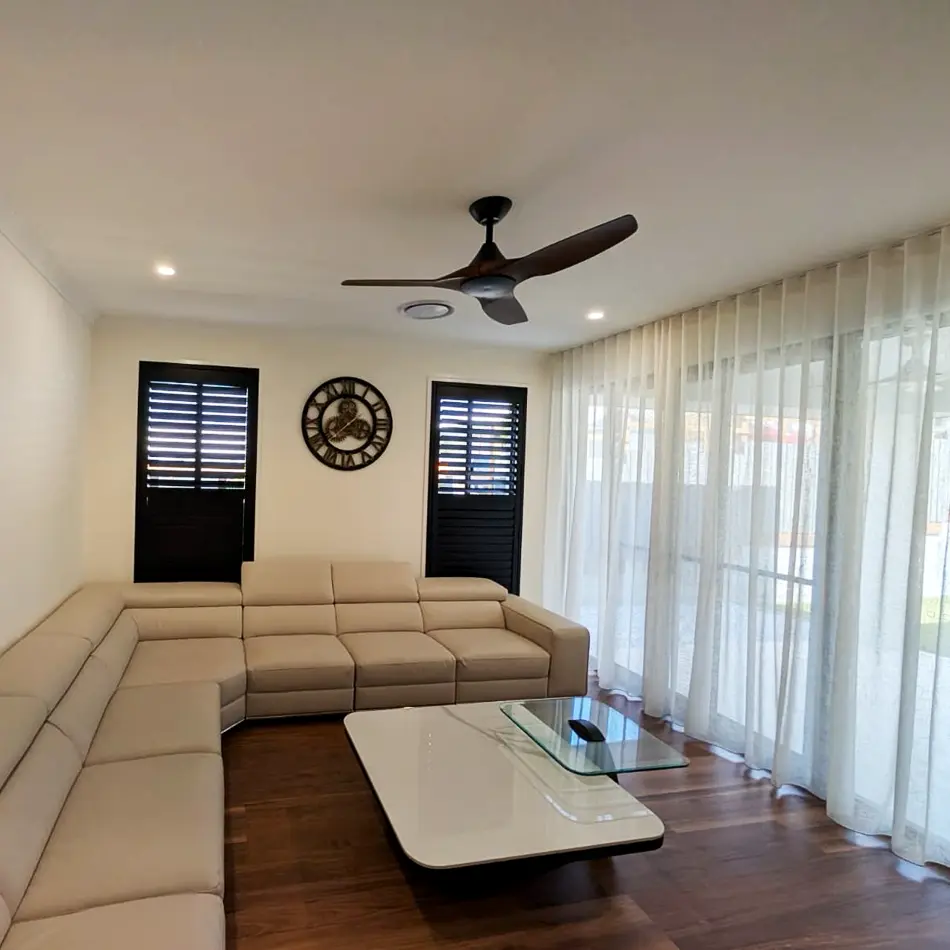 custom colour plantation shutters and sheer curtains south ripley brisbane